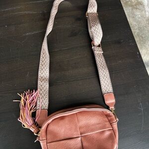 Women’s BrownCrossbody Bag with Patterned Strap